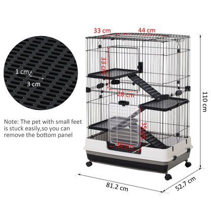 Pawhut 3 Tier Rolling Small Animal Rabbit Cage Chinchillas Hutch Pet Play House with Platform Ramp Removable Tray 81.2 x 52.7 x 110 cm