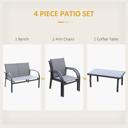 Outsunny 4 pcs Curved Steel Patio Furniture Set with Loveseat - Grey