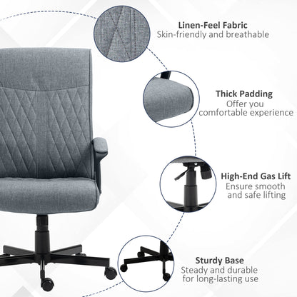 Vinsetto High-Back Home Office Chair, Linen Swivel Computer Chair with Adjustable Height and Tilt Function for Living Room, Bedroom, Study, Dark Grey