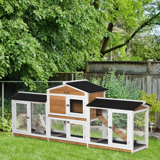 2 Tier Rabbit Guinea Pig Hutch, Double Side Run Boxes, Slide-out Tray
