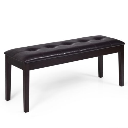 Upholstered PU Dining Bench with Padded Seat for Hallway Bedroom-Brown