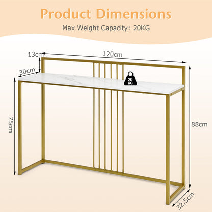 Modern Minimalist Console Table with Faux Marble Tabletop-White