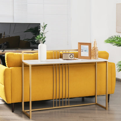 Modern Minimalist Console Table with Faux Marble Tabletop-White