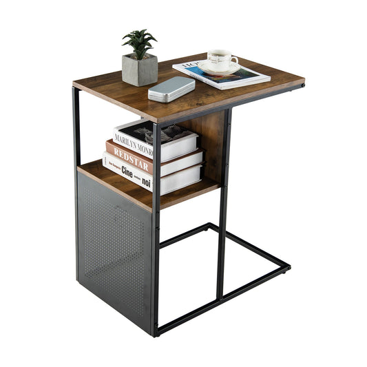 C-Shaped Reversible End Table with Storage Shelf