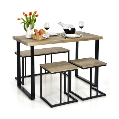 4 Pieces Metal Frame Industrial Breakfast Table Chair Set