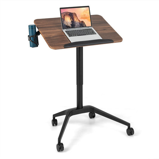 Mobile Height Adjustable Standing Desk-Brown