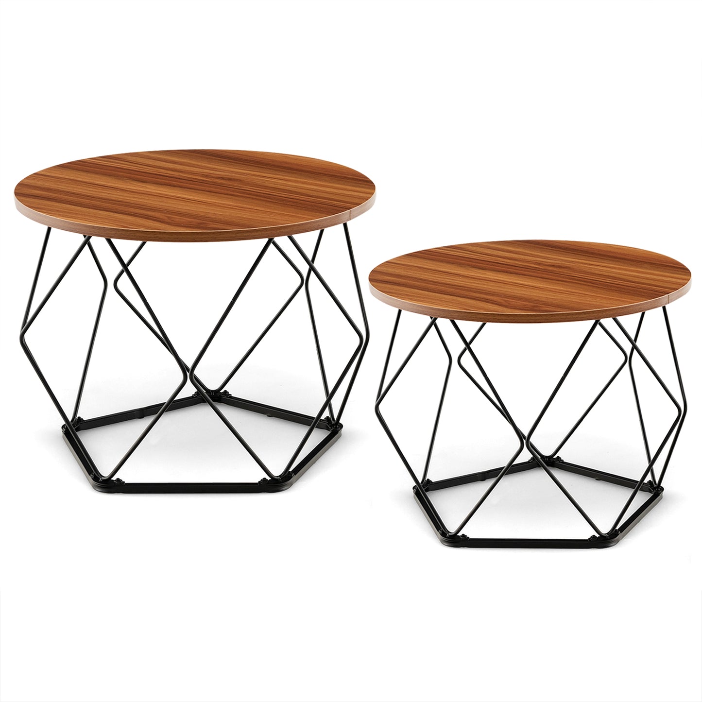 2 Pcs Coffee Tables Set with Pentagonal Base for Living Room