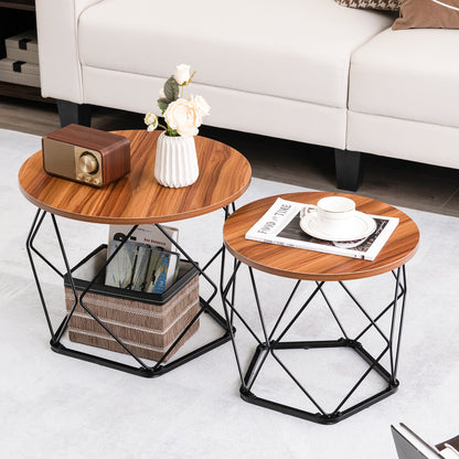 2 Pcs Coffee Tables Set with Pentagonal Base for Living Room