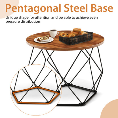 2 Pcs Coffee Tables Set with Pentagonal Base for Living Room