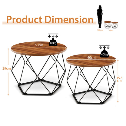 2 Pcs Coffee Tables Set with Pentagonal Base for Living Room