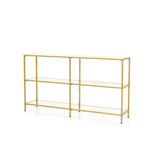 3-Tier Modern Console Table with Tempered Glass Shelf and Gold Frame-130 x 30 x 73 cm