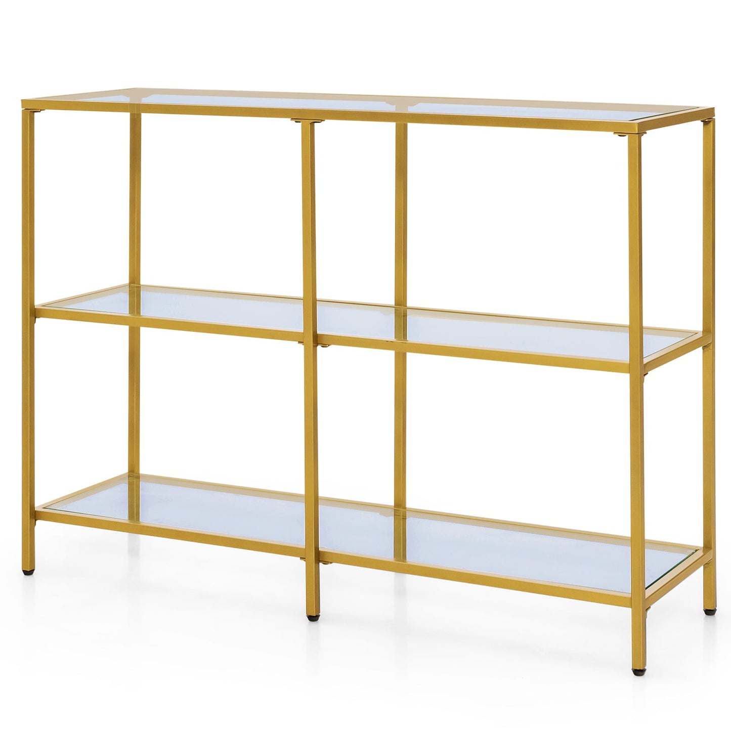 3-Tier Modern Console Table with Tempered Glass Shelf and Gold Frame-100 x 30 x 73 cm