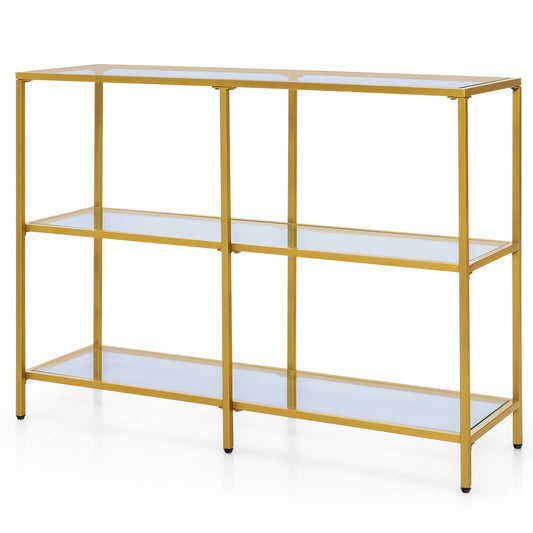 3-Tier Modern Console Table with Tempered Glass Shelf and Gold Frame-100 x 30 x 73 cm