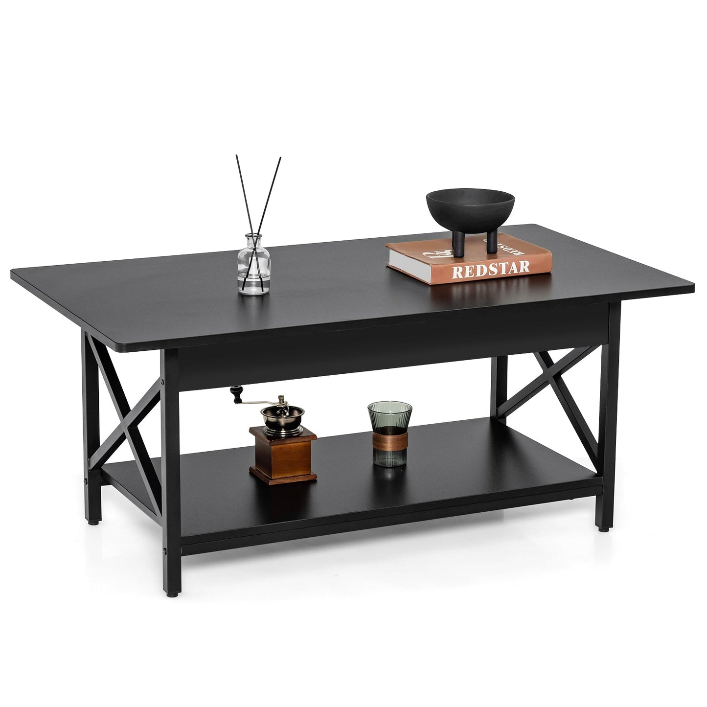 2-Tier Industrial Coffee Table for Living Room Bedroom Office