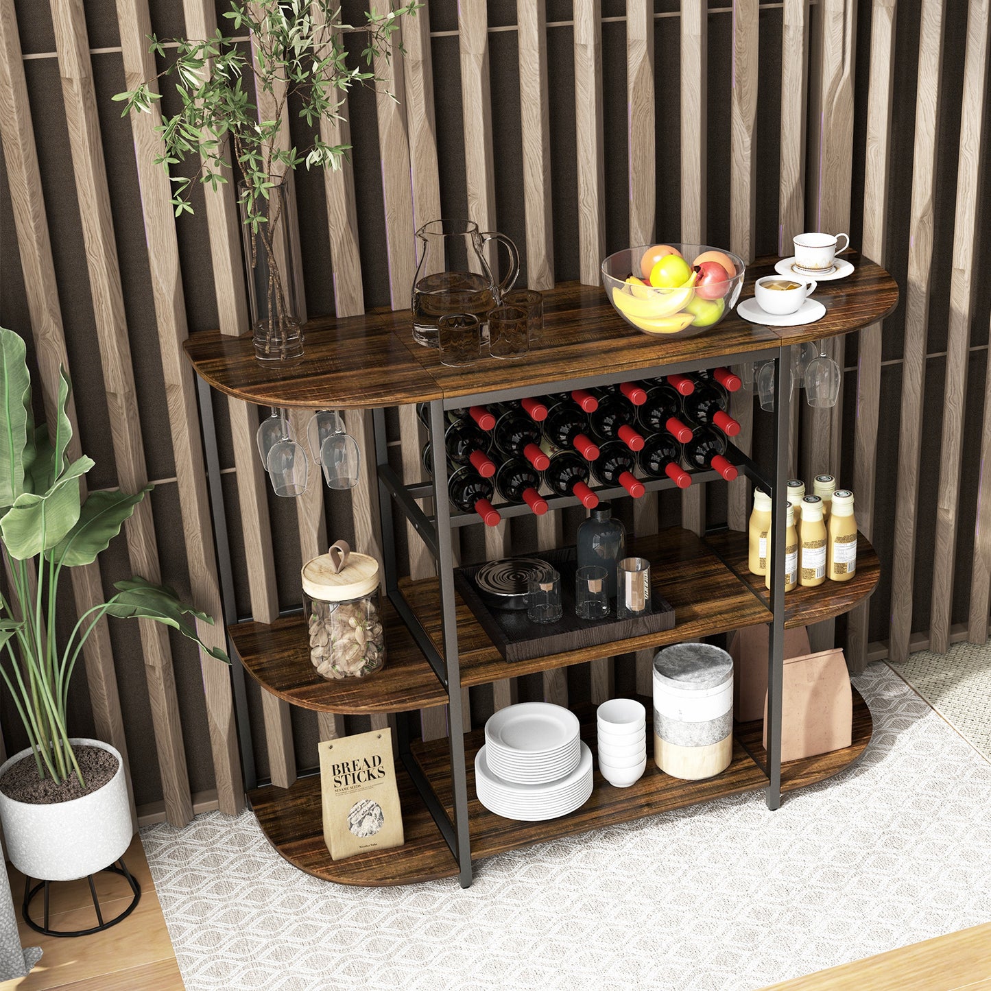 120 cm Coffee Bar Cabinet with Glass Holder for Kitchen