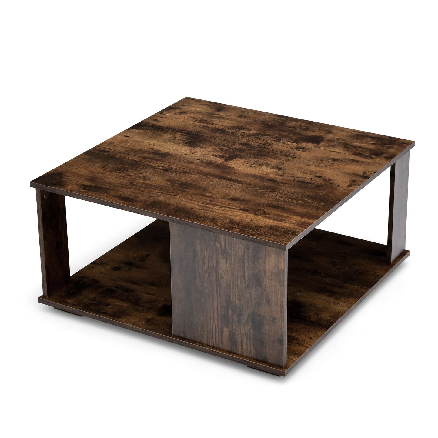 2-Tier Industrial Square Coffee Table for Living Room Bedroom