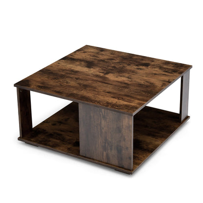 2-Tier Industrial Square Coffee Table for Living Room Bedroom