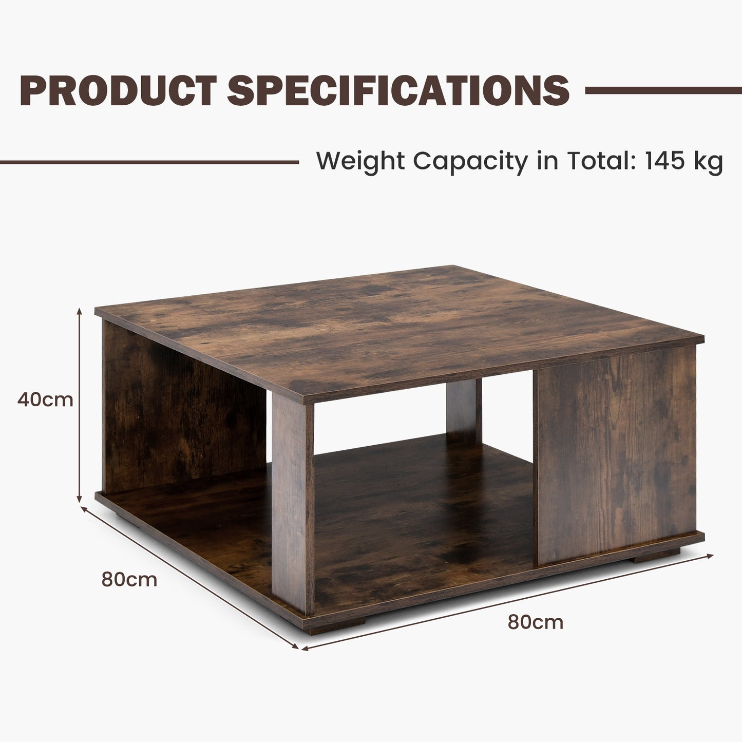 2-Tier Industrial Square Coffee Table for Living Room Bedroom