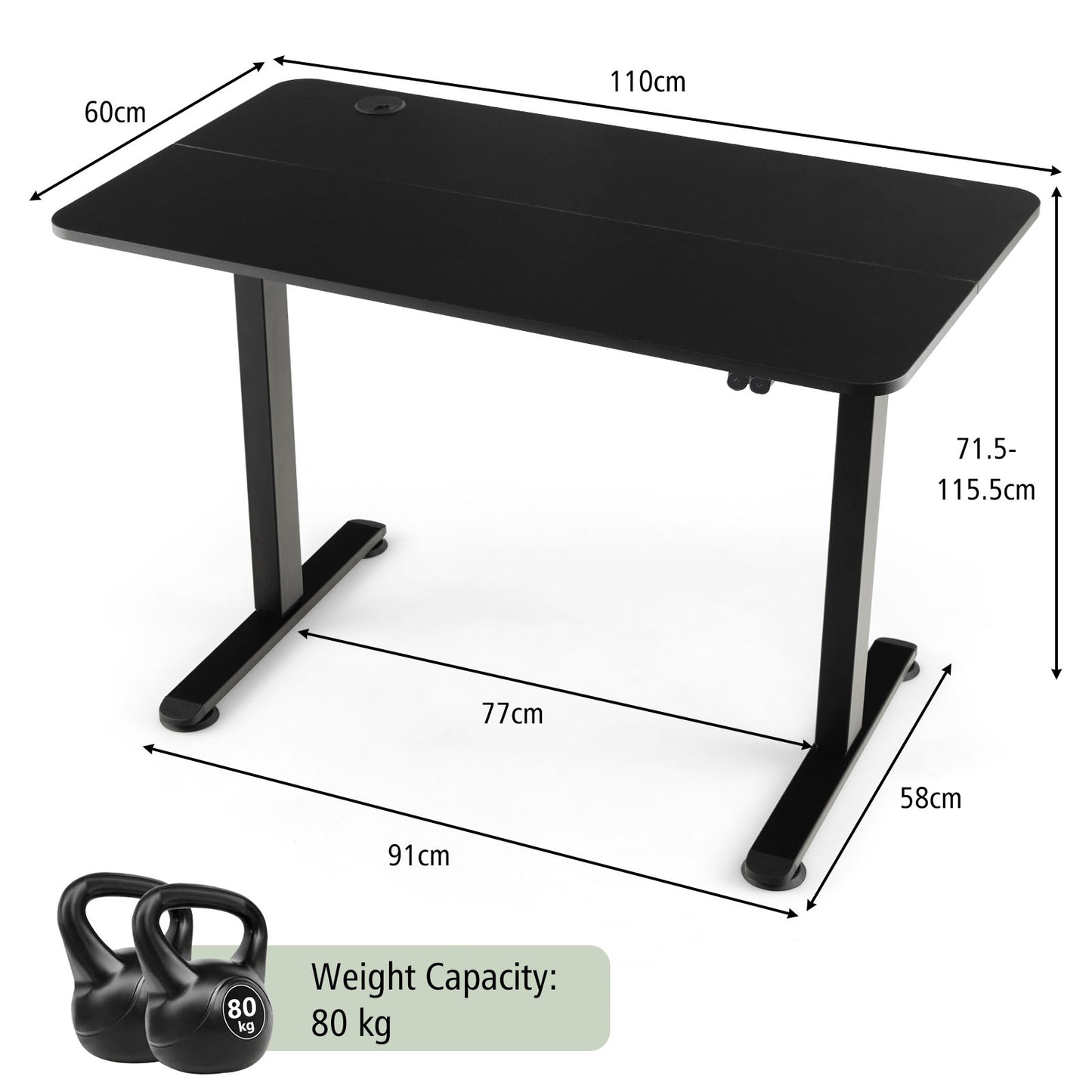 Electric Height Adjustable Standing Desk with Button Controller-Black