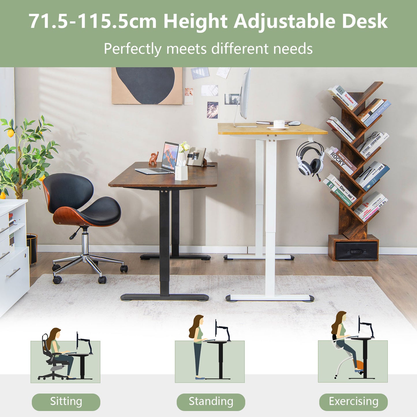 Electric Height Adjustable Standing Desk with Button Controller-Natural