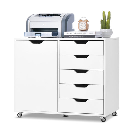 5-Drawer Chest with Door-White
