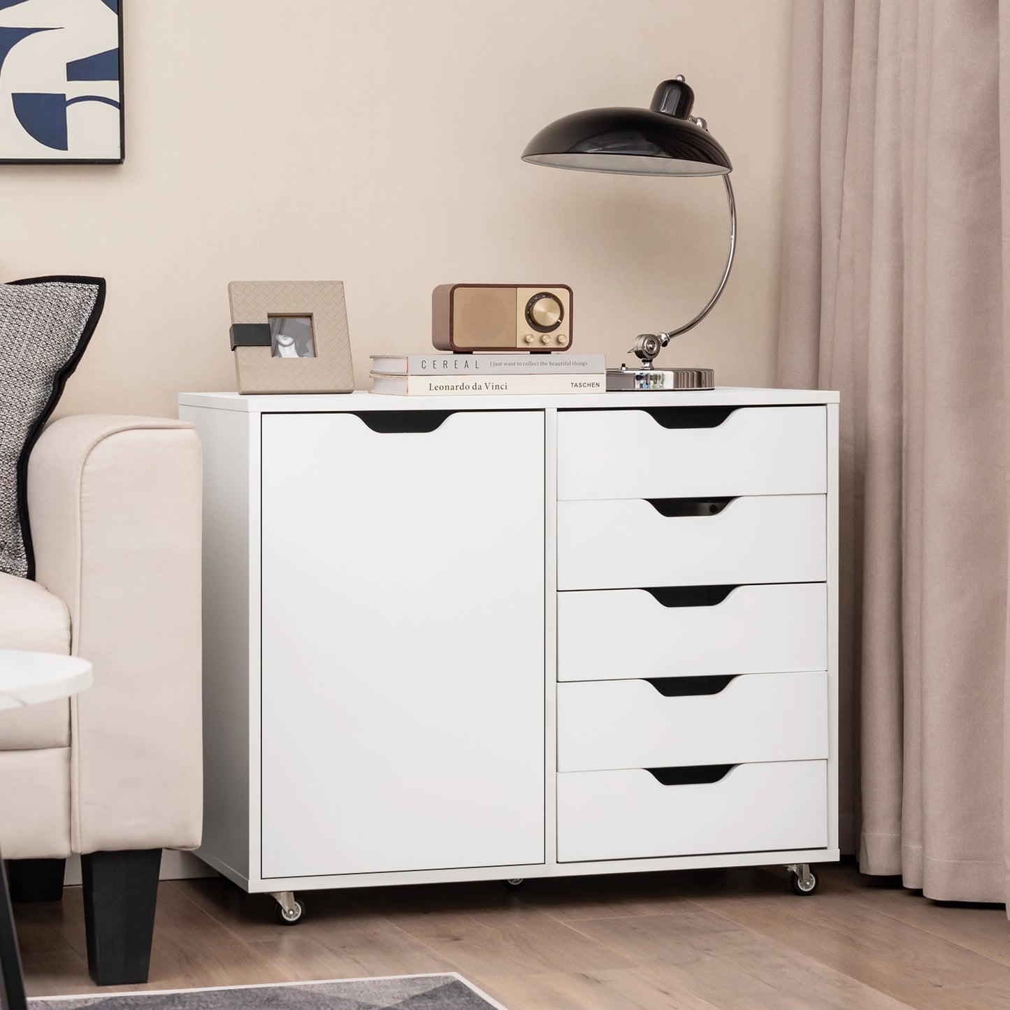 5-Drawer Chest with Door-White