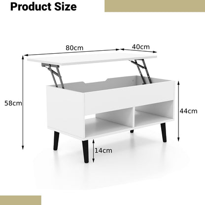 Lift Up Top Coffee Table with Hidden Storage Compartment and Open Shelf-White