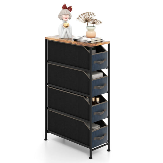 Vertical Narrow Dresser with 4 Removable Fabric Drawers-Black