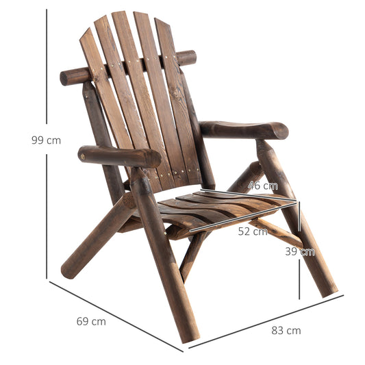 Wooden Adirondack Chair Outdoor Patio Lounge Chair with Ergonomic Design and Fir Wood Frame, Carbonized Color