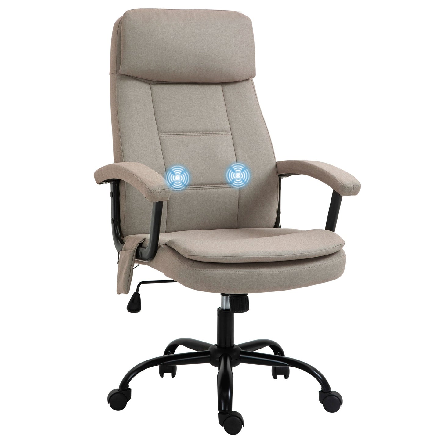 Vinsetto 2-Point Massage Office Chair Linen-Look Ergonomic Adjustable Height Rocking Comfortable Executive Seat, Beige