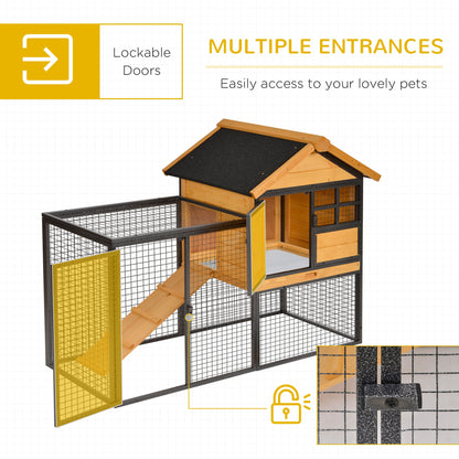 PawHut Wood-metal Rabbit Hutch Elevated Pet Bunny House Rabbit Cage with Slide-Out Tray Outdoor