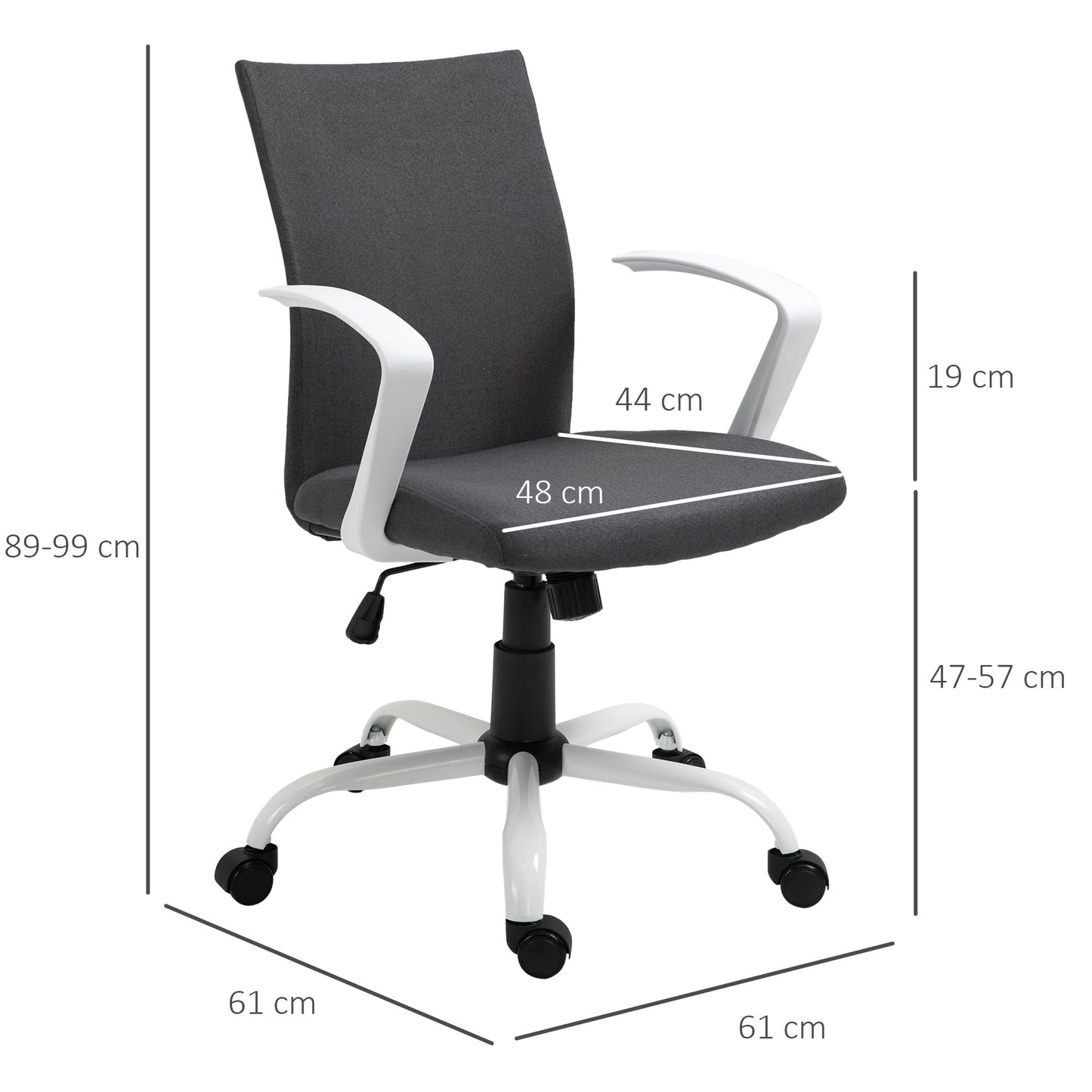 Vinsetto Office Chair Linen Swivel Computer Desk Chair Home Study Task Chair with Wheels, Arm, Charcoal Grey