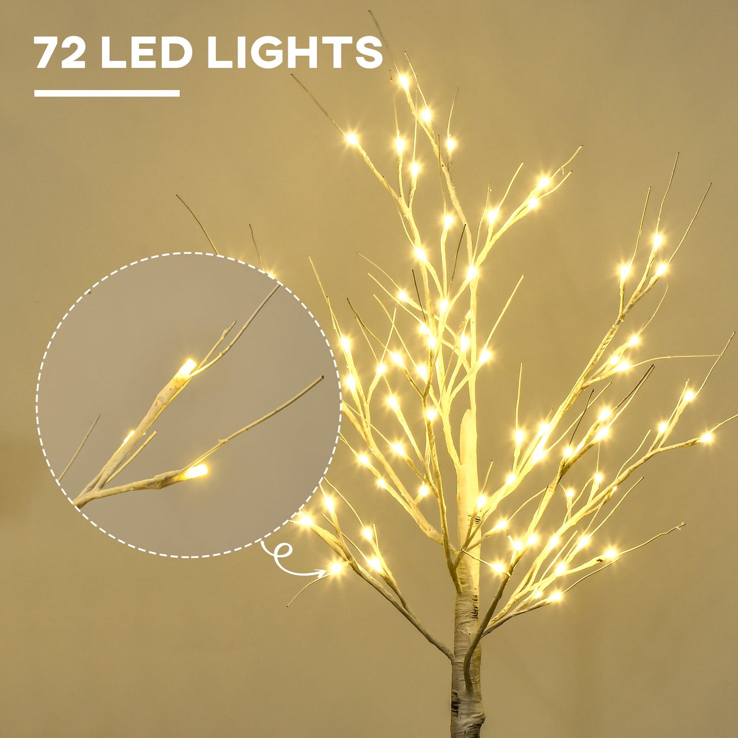 HOMCOM 4ft Artificial White Birch Tree Light with 72 Warm White Pre-Lit LED Light for Indoor and Covered Outdoor Use