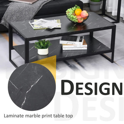 BORO Two-Tier Laminate Marble Print Table Top Coffee Table w/Metal Frame