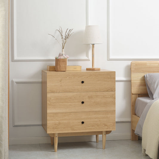 Drawer Chest, 3-Drawer Storage Cabinet Unit with Wood Legs for Bedroom, Living Room, Natural