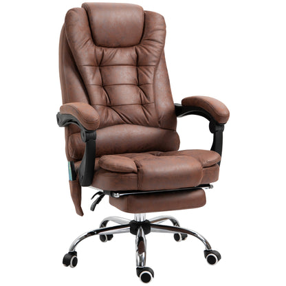 Vinsetto Adjustable Office Chair with High Back Footrest and 6 Points Heating Massage Function - Brown