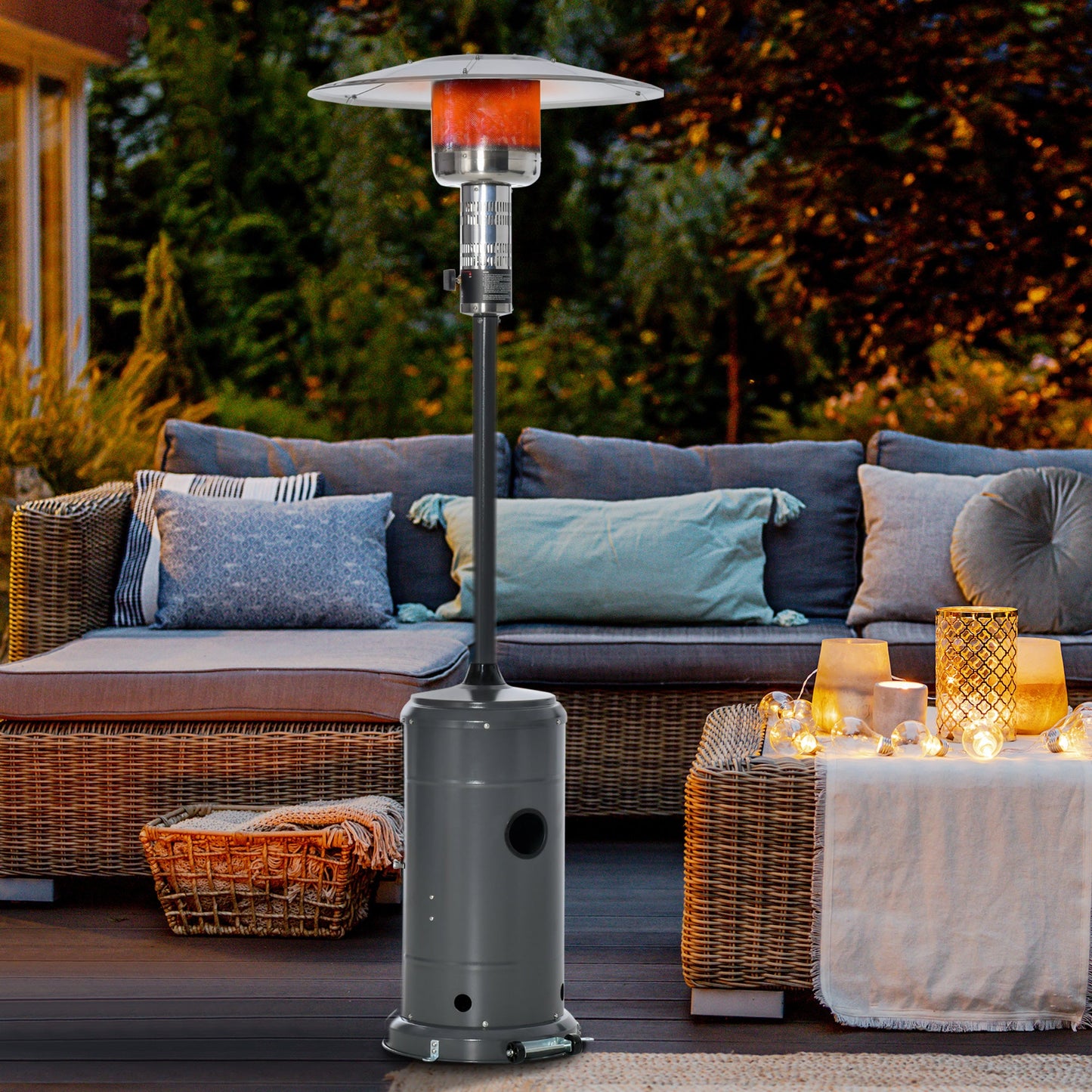 Outsunny 12.5KW Outdoor Gas Patio Heater with Wheels, Dust Cover, Regulator and Hose - Charcoal Grey