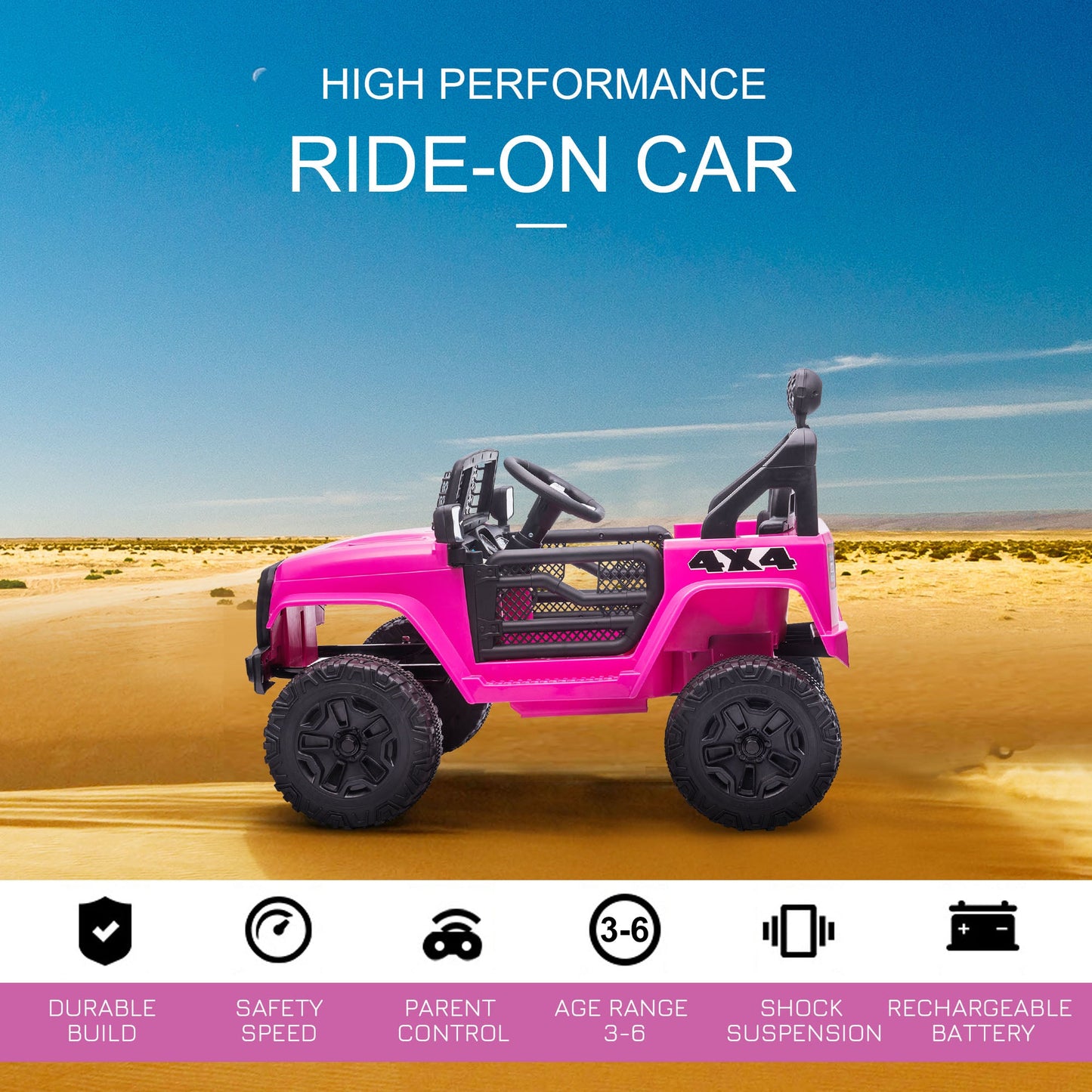 12V Battery-powered 2 Motors Kids Electric Ride On Car Truck Off-road Toy Pink