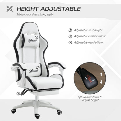 Vinsetto Reclining PU Leather Gaming Chair with Footrest, Removable Headrest and Lumber Support - White/Black