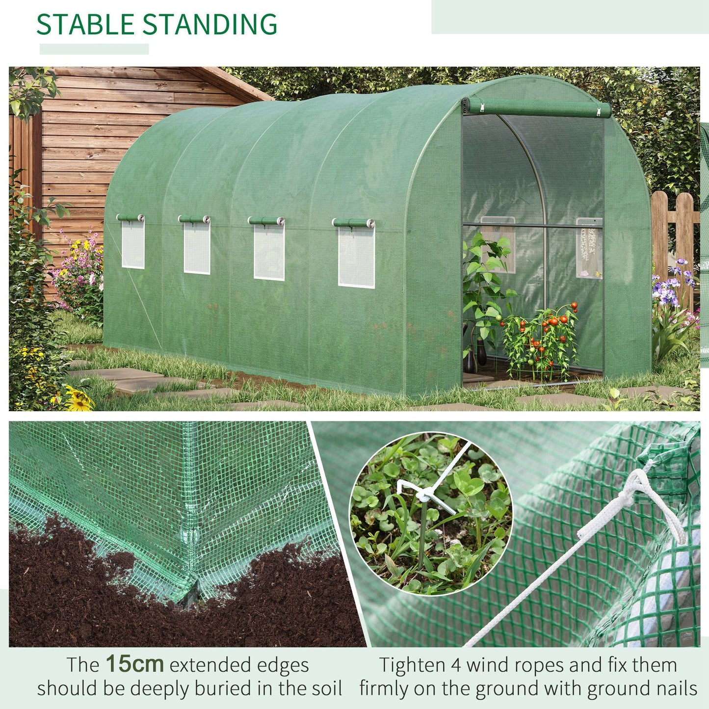 Walk in Polytunnel Outdoor Garden Greenhouse with Windows and Doors (4 x 2M)