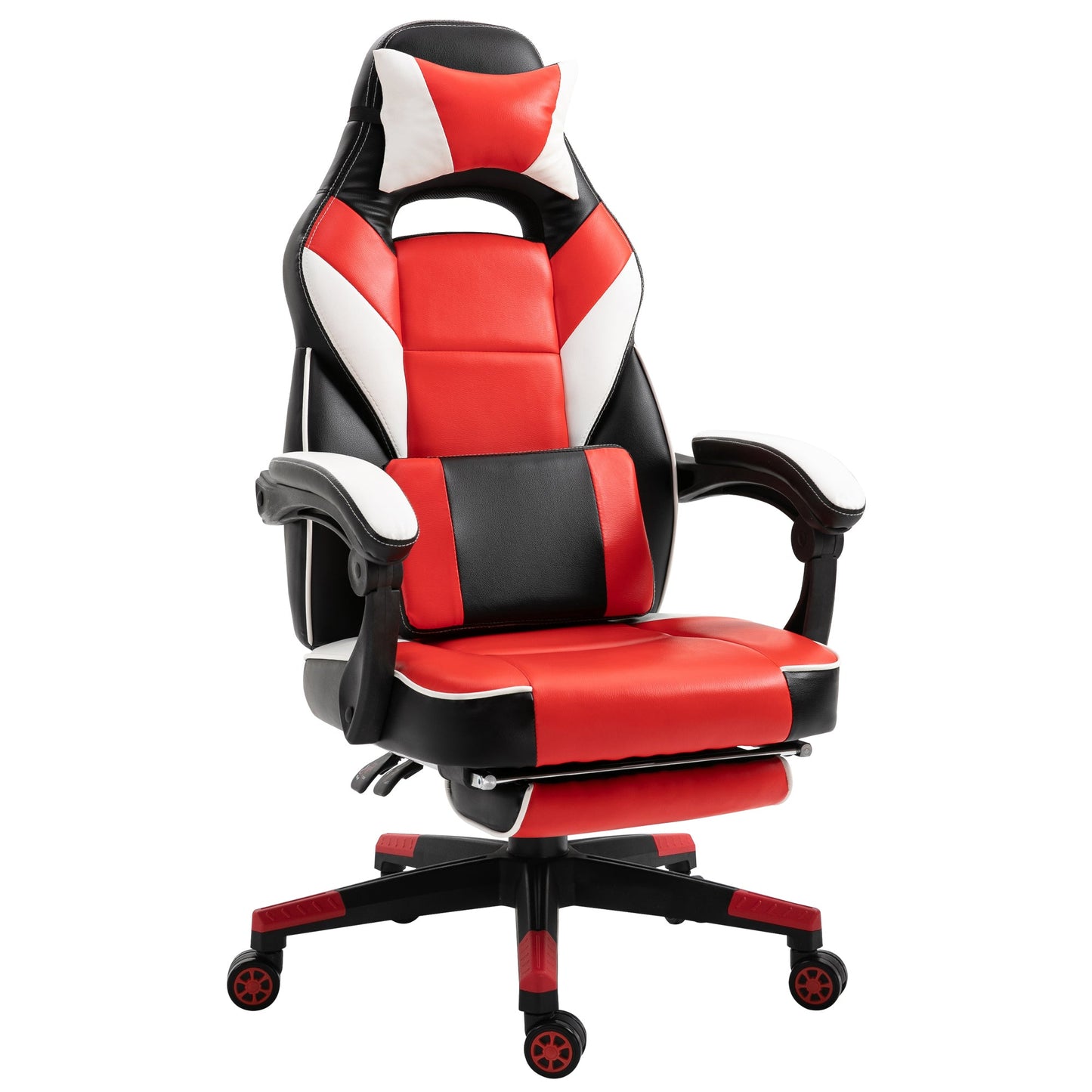 Vinsetto Cool & Stylish Gaming Chair Ergonomic Recliner w/ Thick Padding Footrest Neck & Back Pillow 5 Wheels Racing Swivel Height Adjustable Home Office Red