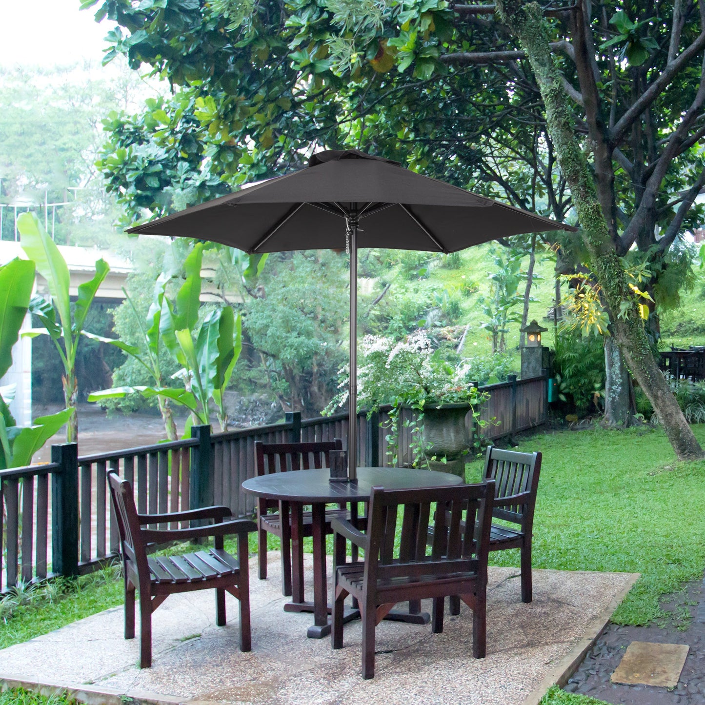 Outsunny 2m Garden Parasol Umbrella, Outdoor Sun Shade with 6 Sturdy Ribs for Balcony, Bench, Garden, Black