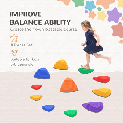 ZONEKIZ 11 Pieces Stepping Stones Kids Balance River Stones Indoor Outdoor Obstacle Course, Sensory Play, Stackable