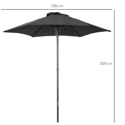 Outsunny 2m Garden Parasol Umbrella, Outdoor Sun Shade with 6 Sturdy Ribs for Balcony, Bench, Garden, Black