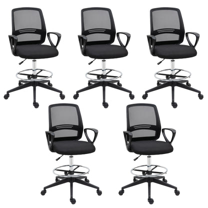 Vinsetto Set of 5 Ergonomic Mesh Back Office Chairs with Adjustable Height and Footrest - Black