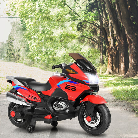 12V Electric Battery Powered Ride On Motorcycle with Training Wheels-Red