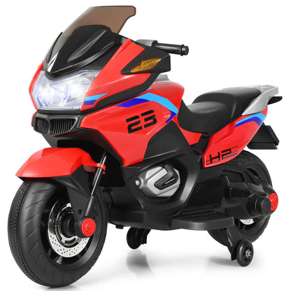 12V Electric Battery Powered Ride On Motorcycle with Training Wheels-Red