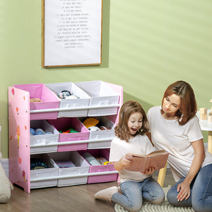 ZONEKIZ Storage Unit W/9 Removable Storage Baskets for Nursery Playroom, Pink