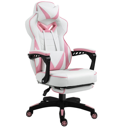 Vinsetto PU Leather Gaming Chair with Footrest and Headrest - Pink/White