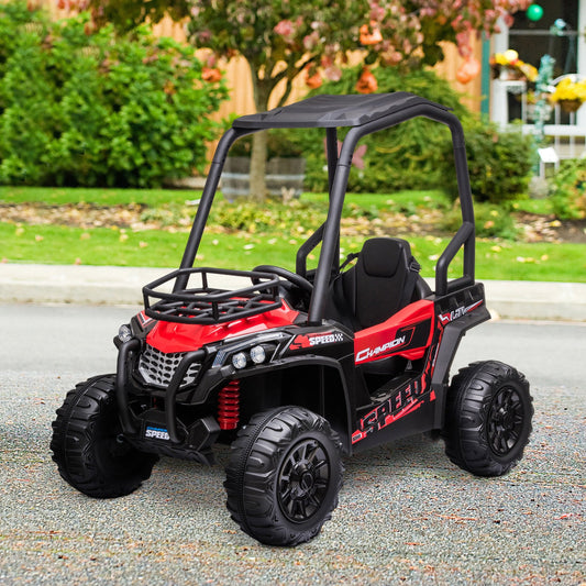 12V Battery-powered Kids Electric Ride On Car Off-road UTV Toy 3-6 km/h with High Roof Parental Remote Control Music Lights MP3 Suspension Wheels for 3-8 Years Old Red Yrs